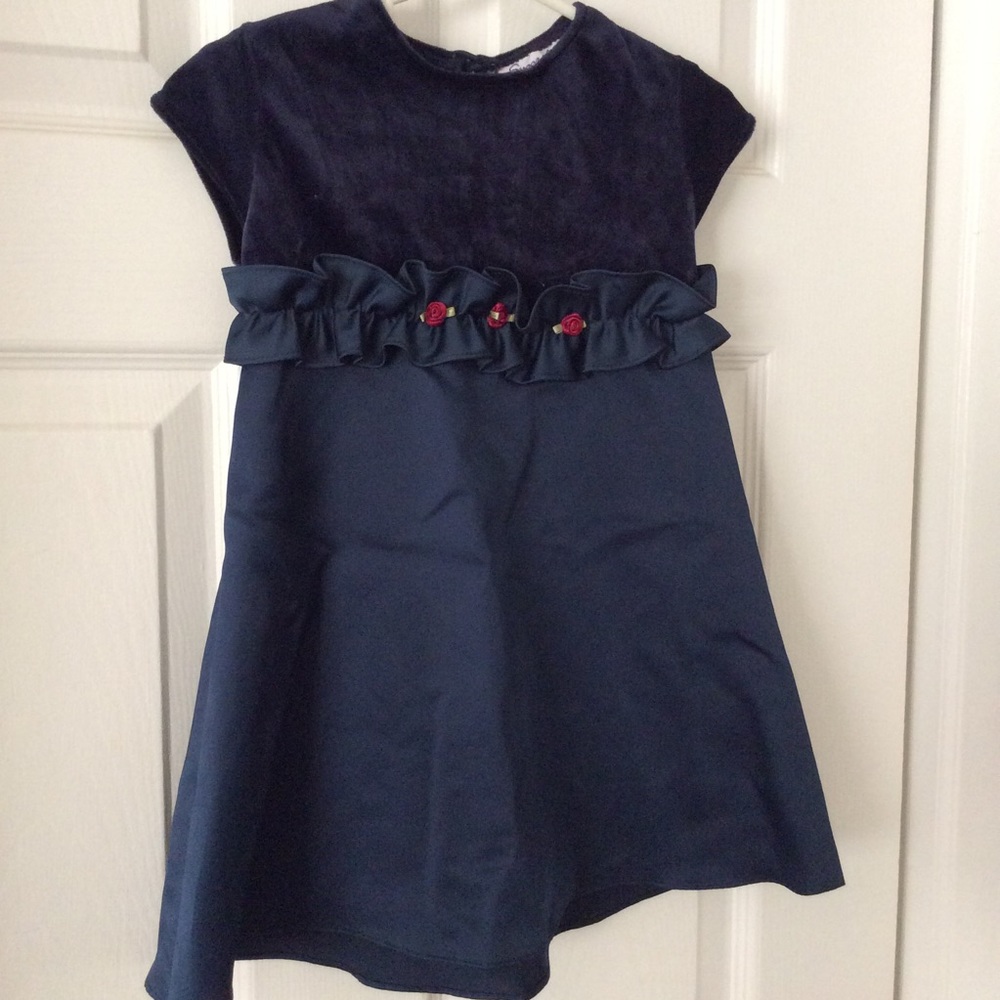 NWT Navy Blue Velour and Satin Short Sleeve Dress